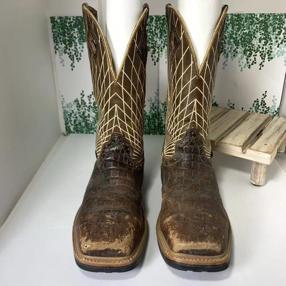 Justin Mens Comp Toe Work Boots Croc Print Size 9 D Western Shaft WK4833